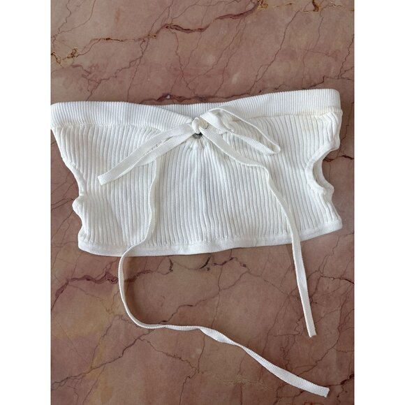 Casablanca Cut Out Ribbed Bralette in White Small New Womens Cropped Tube Top - Picture 4 of 10